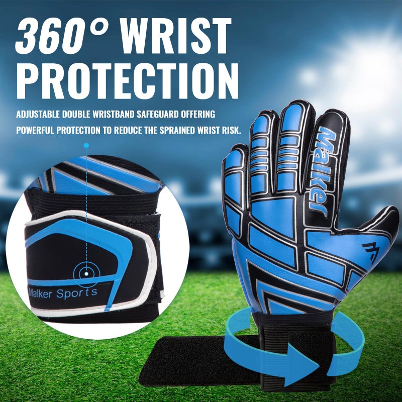 Malker Soccer Goalie Gloves Goalkeeper Gloves with Fingersave and Double Wrist Protection, Strong Grip Goalkeeper Gloves for Youth&Adult Size 6 (Black) - Image 5